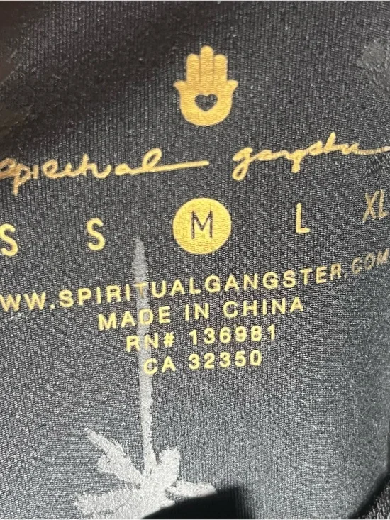 Spiritual Gangster Palm-Print Leggings Black on Black Palm Trees Med Yoga Gym - Picture 3 of 8